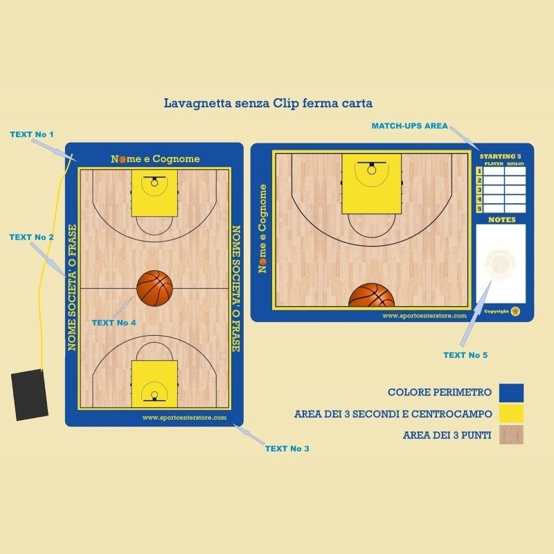 Lavagnetta Personalizzata Basket Coach senza Clip ferma carta