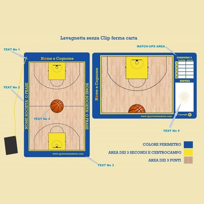 Lavagnetta Personalizzata Basket Coach senza Clip ferma carta