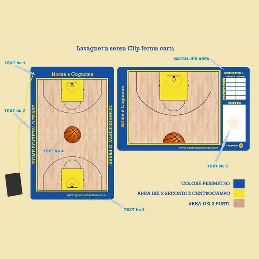 Lavagnetta Personalizzata Basket Coach senza Clip ferma carta
